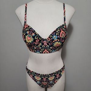 Xhilaration blue neon paisley bikini set size large